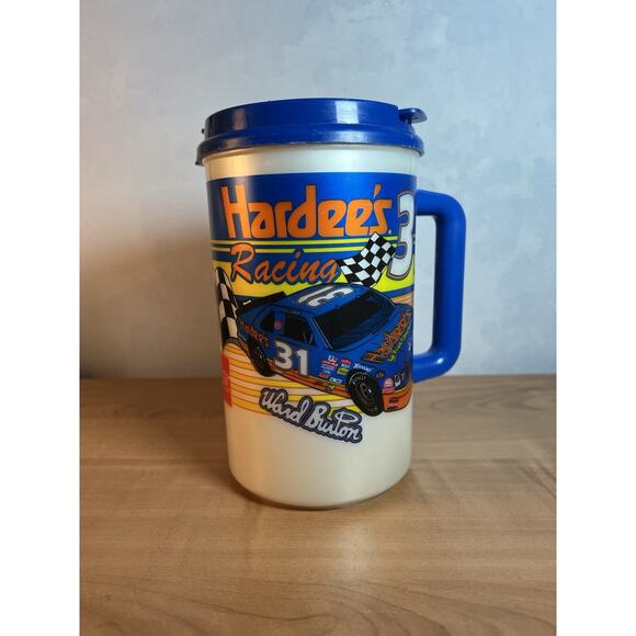 Vintage Hardees Racing Nascar 31 Ward Burton 32oz Thermos Coffee Mug Cup 1994 - Picture 1 of 9